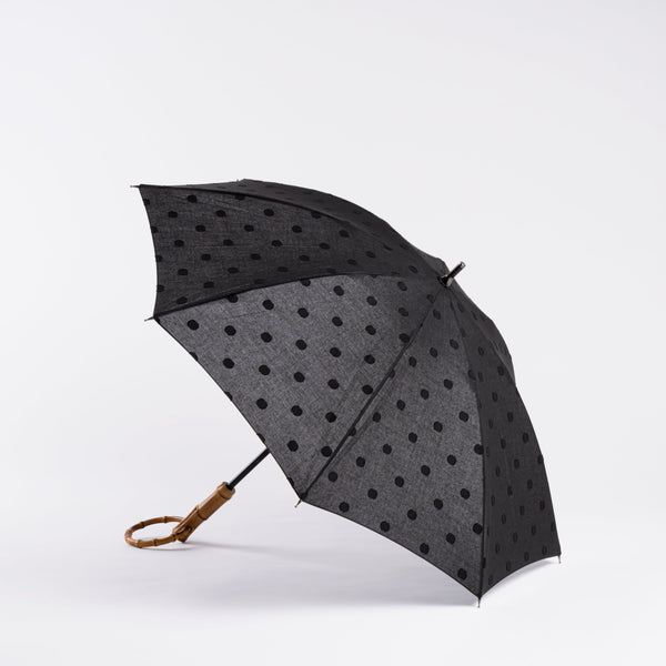 【晴雨兼用傘】スライドシャフト ブラック×ブラック ドット 日傘