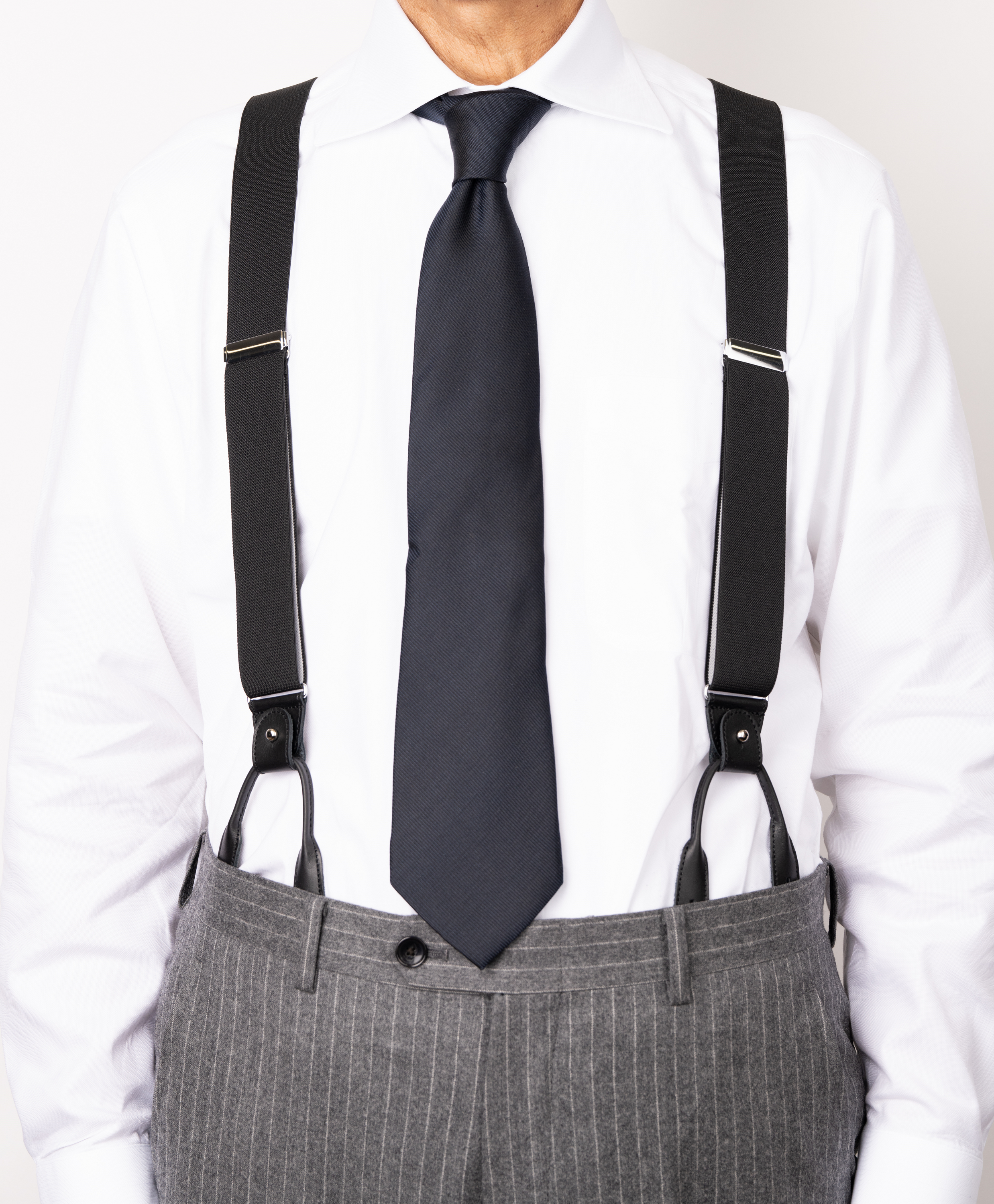 35mm Gebart Plain × Cowhide Leather (Black) Suspenders